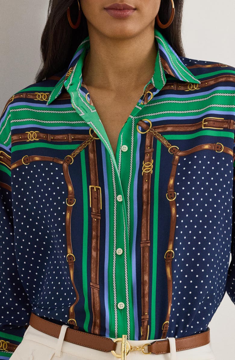 Lauren Ralph Lauren Kotta Mixed Print Crêpe de Chine Button-Up Shirt, Alternate, color, Blue Multi