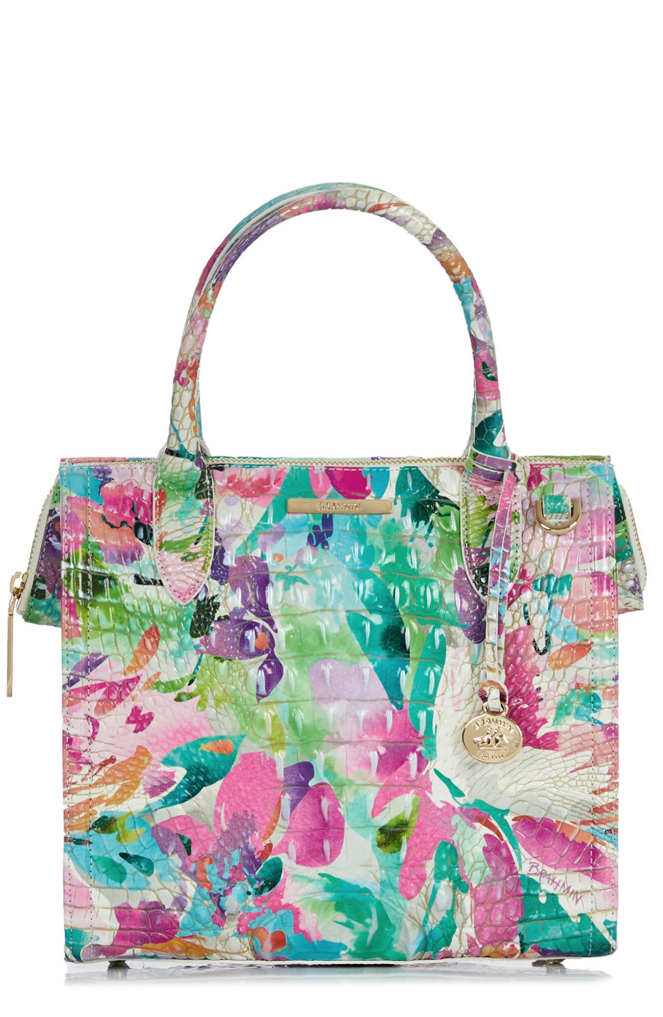 Brahmin Small Caroline Croc Embossed Leather Satchel, Main, color, 