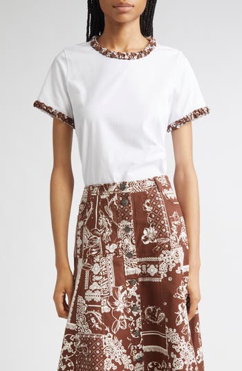 Cinq À Sept Bandana Braided Trim Stretch Cotton T-shirt