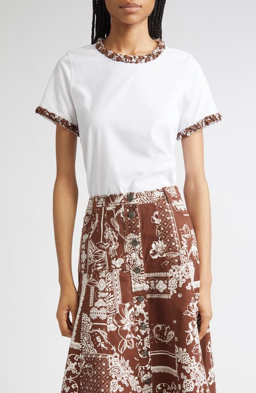 Cinq À Sept Bandana Braided Trim Stretch Cotton T-shirt In White
