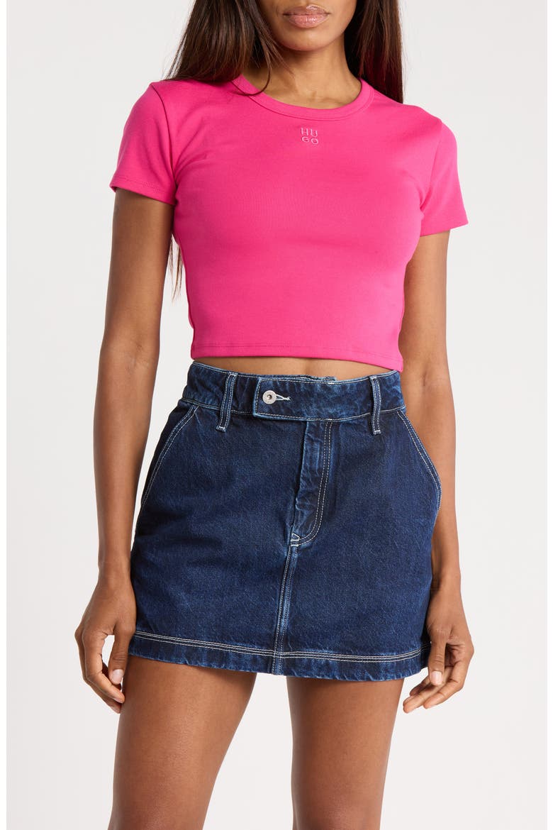 Delanor Logo Embroidered Crop T-Shirt, Main, color, BRIGHT PINK