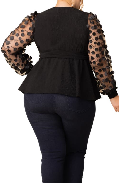 Kiyonna Scattered Petals 3d Sleeve Peplum Wrap Top