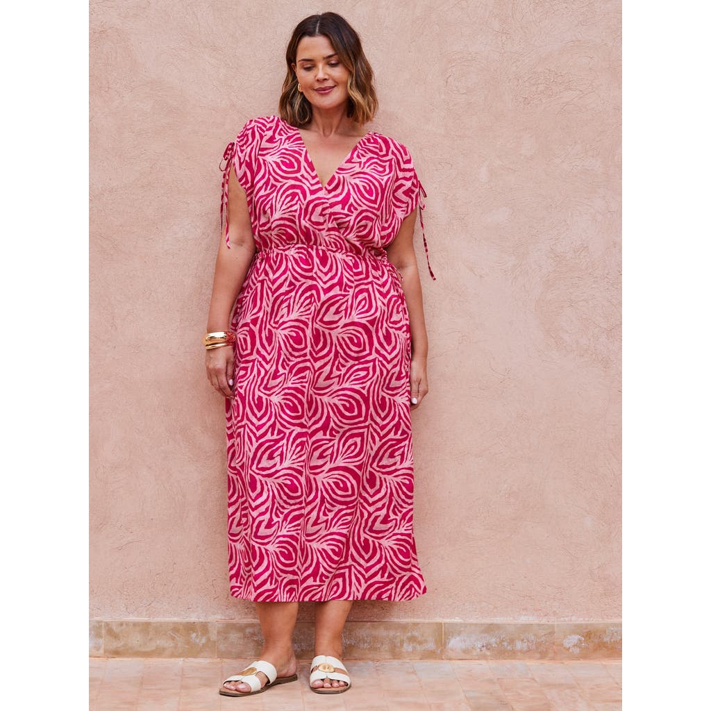 Live Unlimited Abstract Print Gathered Midi Dress In Red