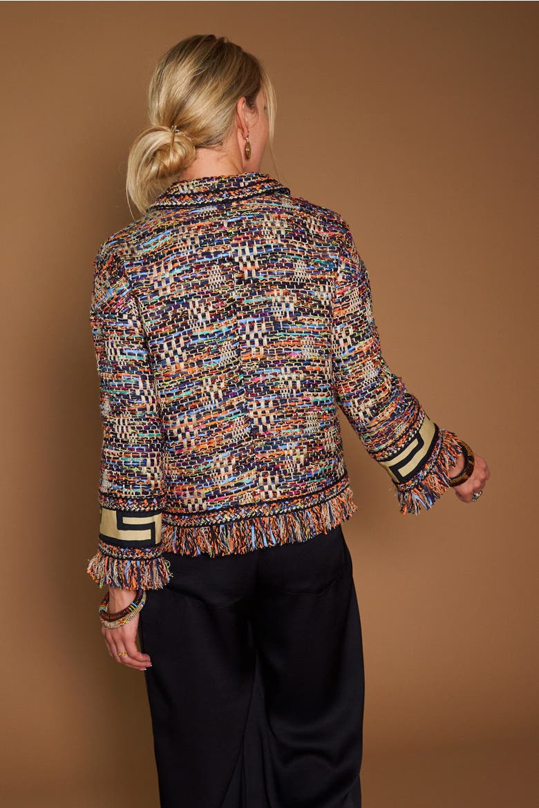 Tweed Jacket With Patch Pockets And Fringes, Alternate, color, Black / Multicolor