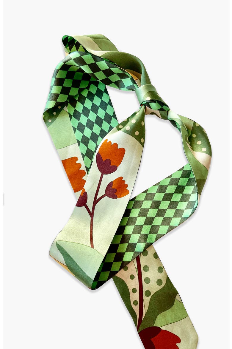 Silk Skinny Scarf of Green Wonderland, Alternate, color, Green