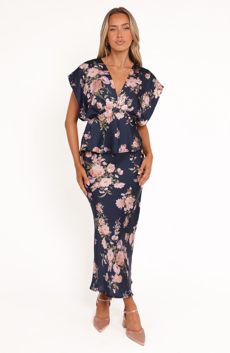 Petal & Pup Ricki Floral Print Dolman Sleeve Satin Top, Alternate, color, Navy Floral