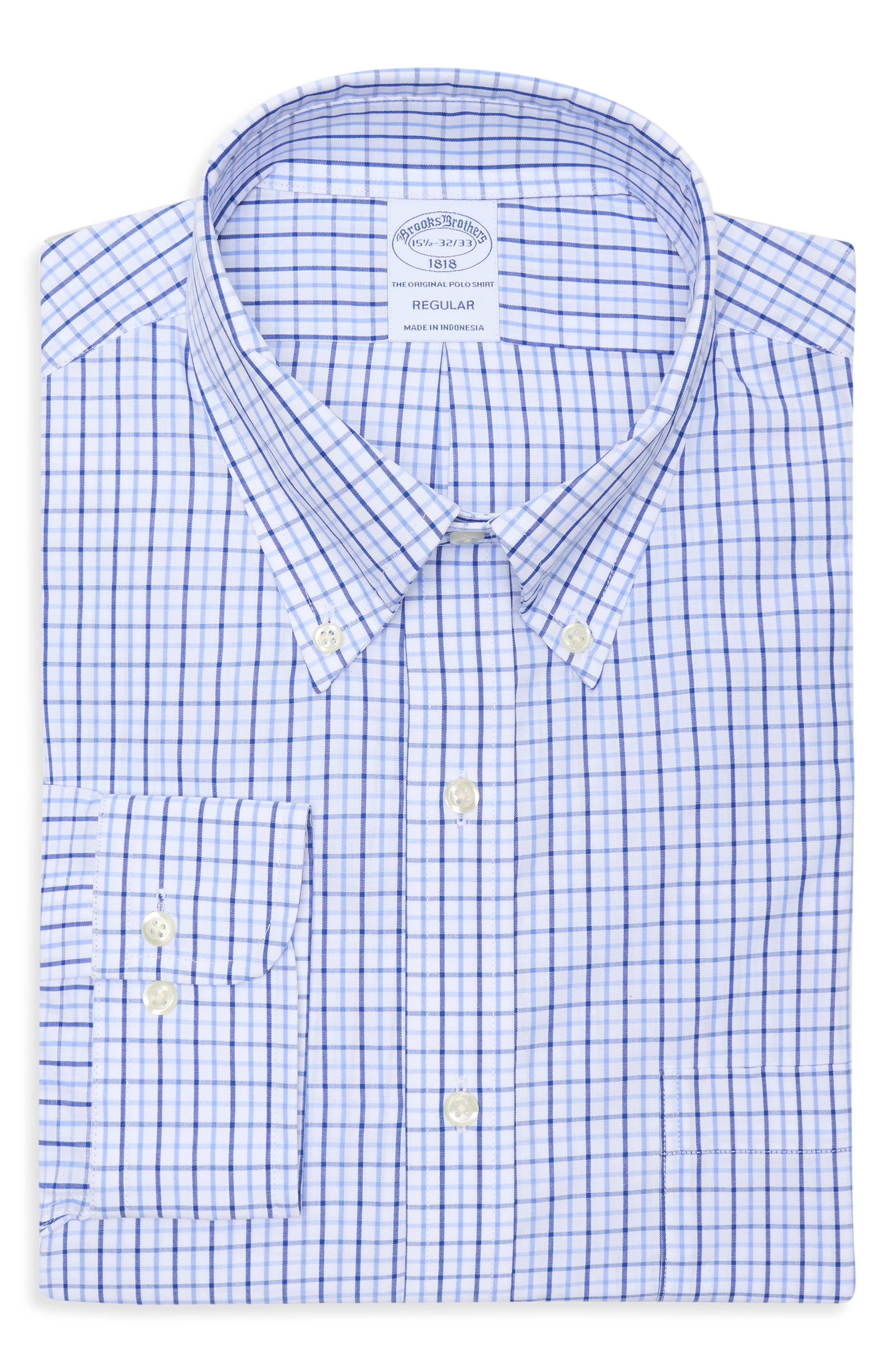 Brooks Brothers Regular Fit Plaid Non-Iron Cotton Dress Shirt