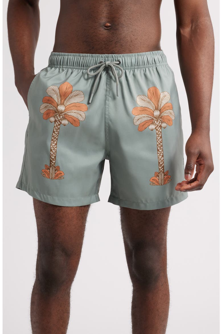 Printed Swim Trunks, Main, color, OLIVE