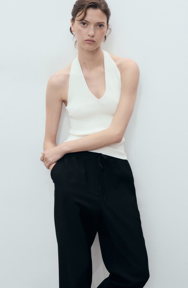 MANGO Flowy Drawstring Pants, Alternate, color, Black