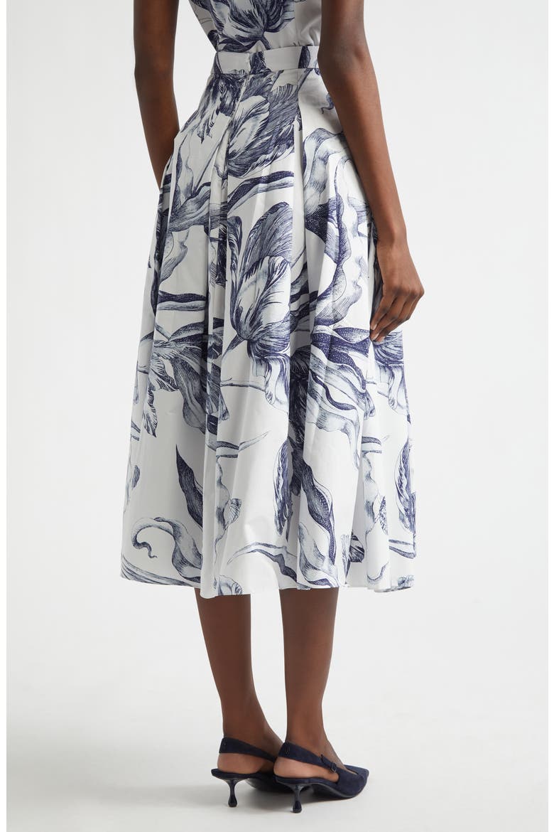 Print Pleated Cotton Midi Skirt, Alternate, color, BOTANICAL ENGRAVING IVORY