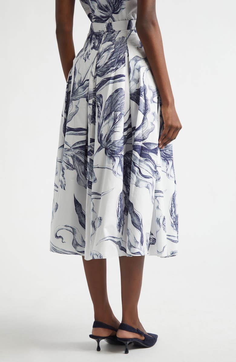 Erdem Print Pleated Cotton Midi Skirt, Alternate, color, Botanical Engraving Ivory