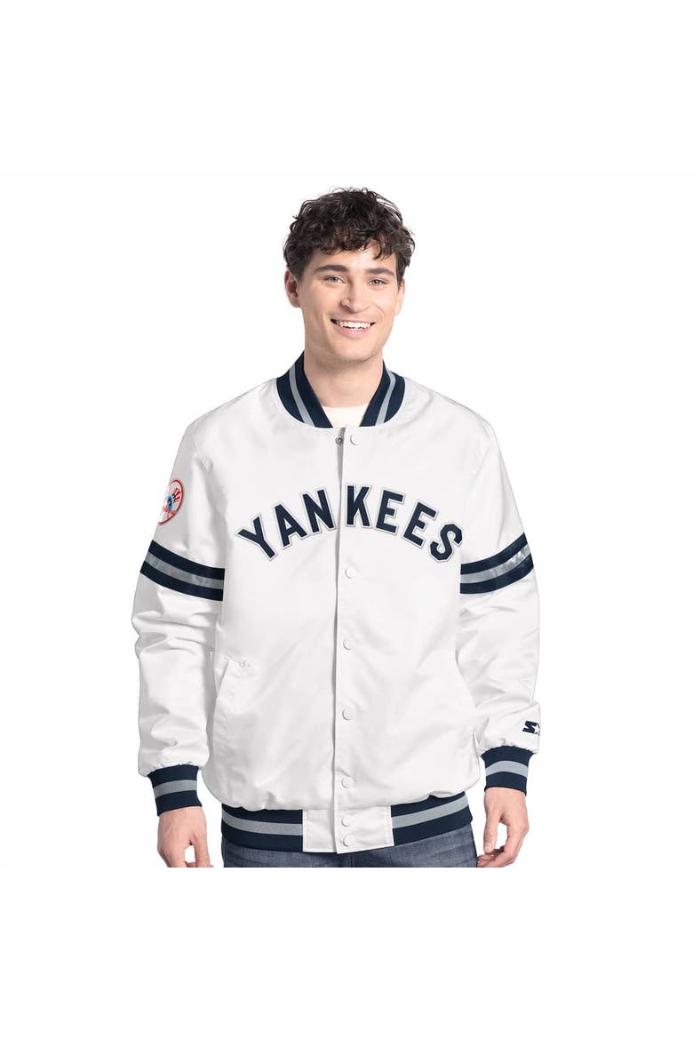 Men's Starter  White New York Yankees Cooperstown Scout Full-Snap Varsity Jacket, Alternate, color, White