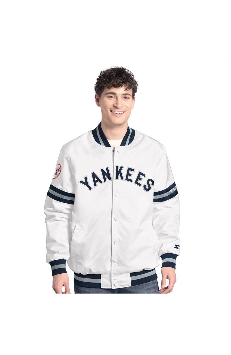 STARTER Men's Starter  White New York Yankees Cooperstown Scout Full-Snap Varsity Jacket, Alternate, color, White