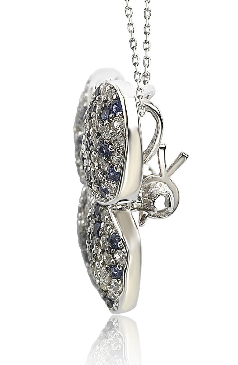 SUZY LEVIAN Sterling Silver Lab Grown White Sapphire & Blue Sapphire Butterfly Brooch Pendant Necklace, Alternate, color, Blue