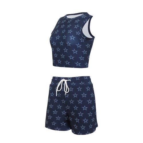 Concepts Sport Women's Dallas Cowboys Gauge Allover Print Cropped Tank Top Shorts Sleep Set In Blue