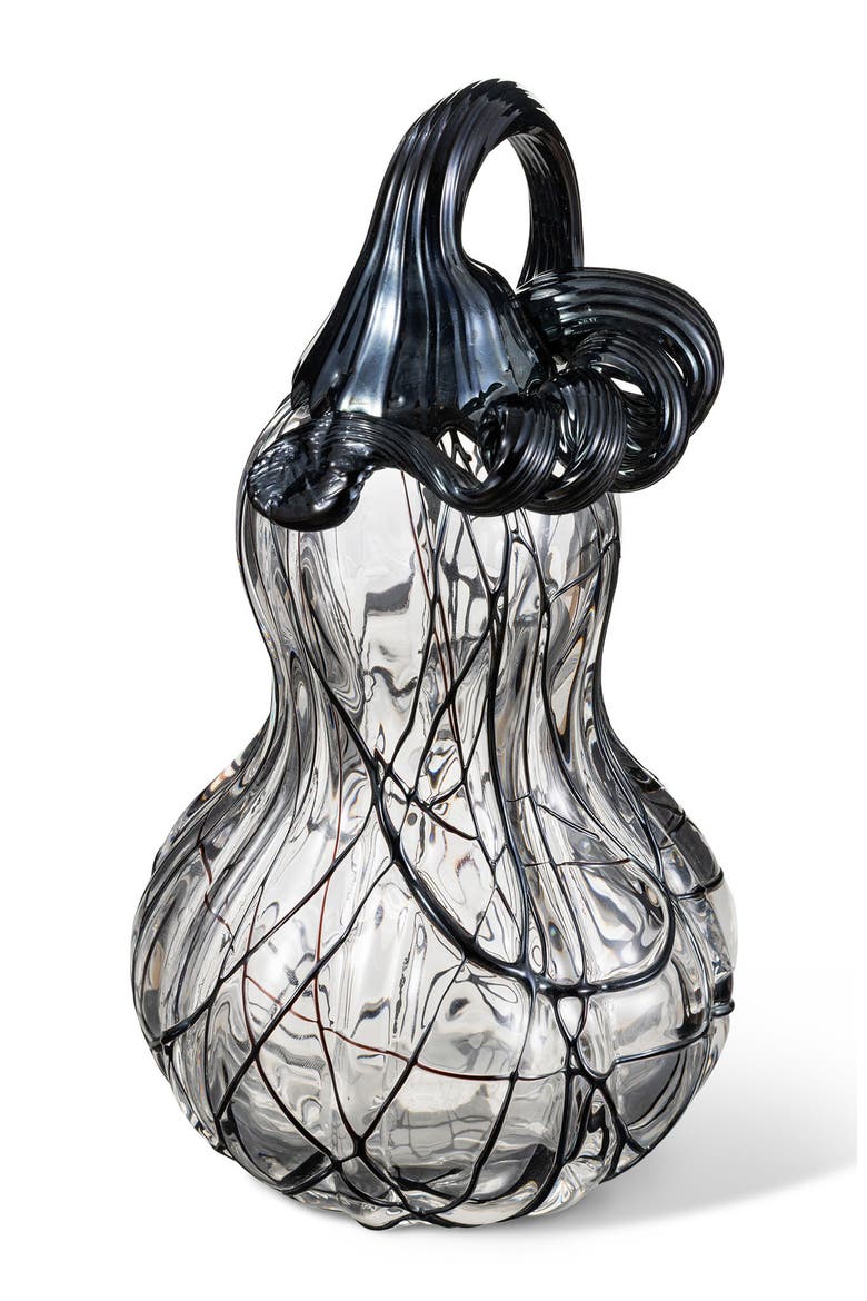 Halloween Abstract Black and White Glass Pumpkin, Main, color, Black