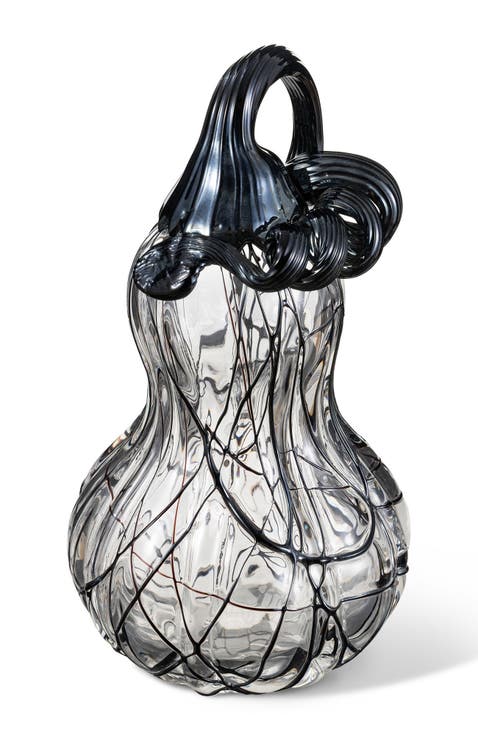 Halloween Abstract Black and White Glass Pumpkin