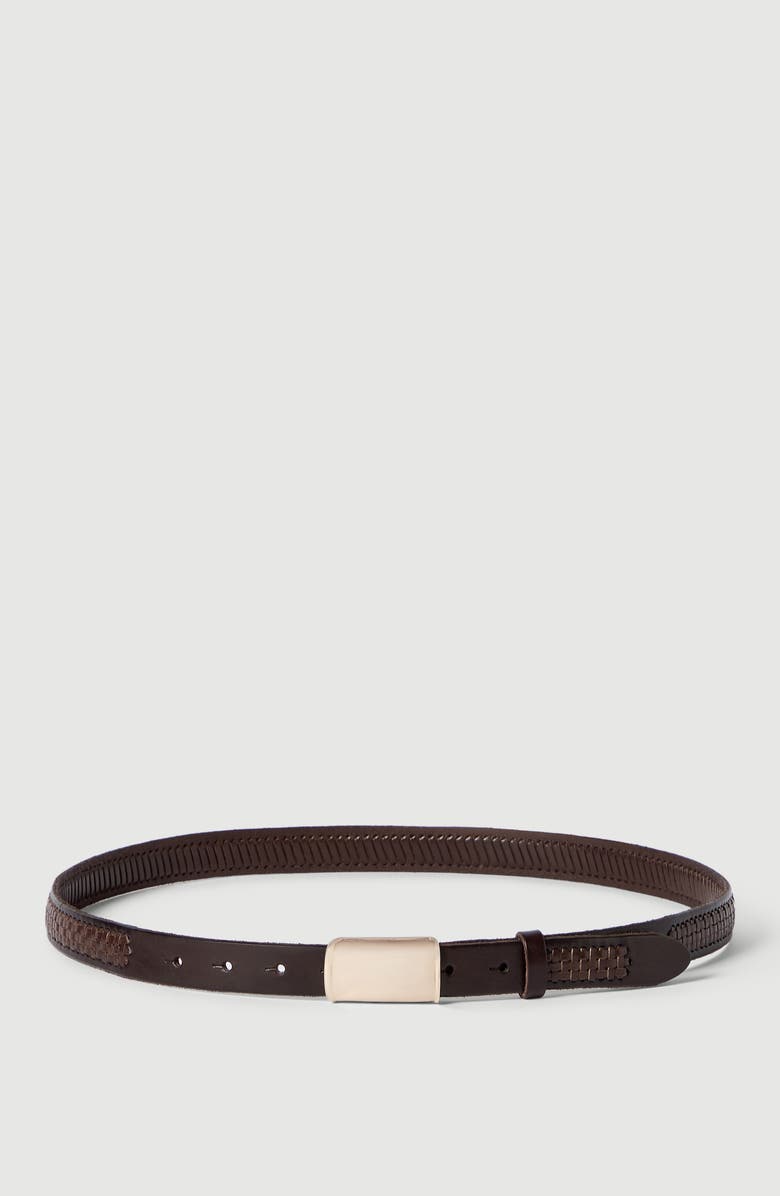 Brunello Cucinelli Textured calfskin belt with box-frame buckle, Main, color, Rust Brown