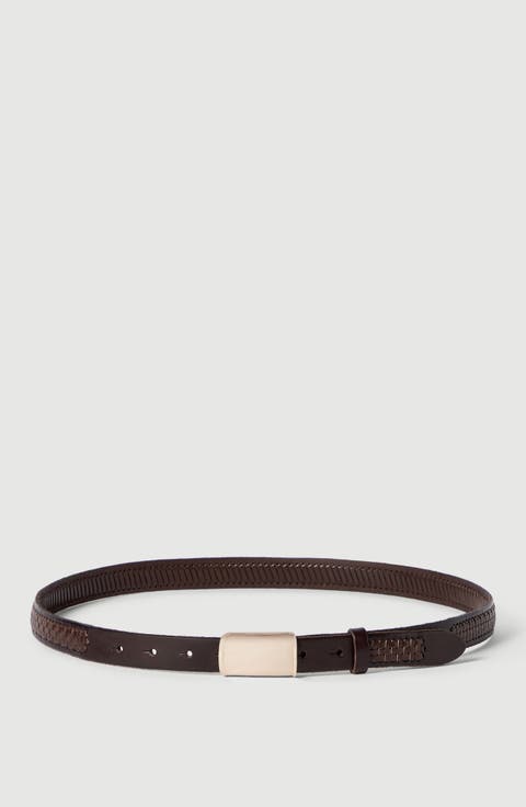 Textured calfskin belt with box-frame buckle