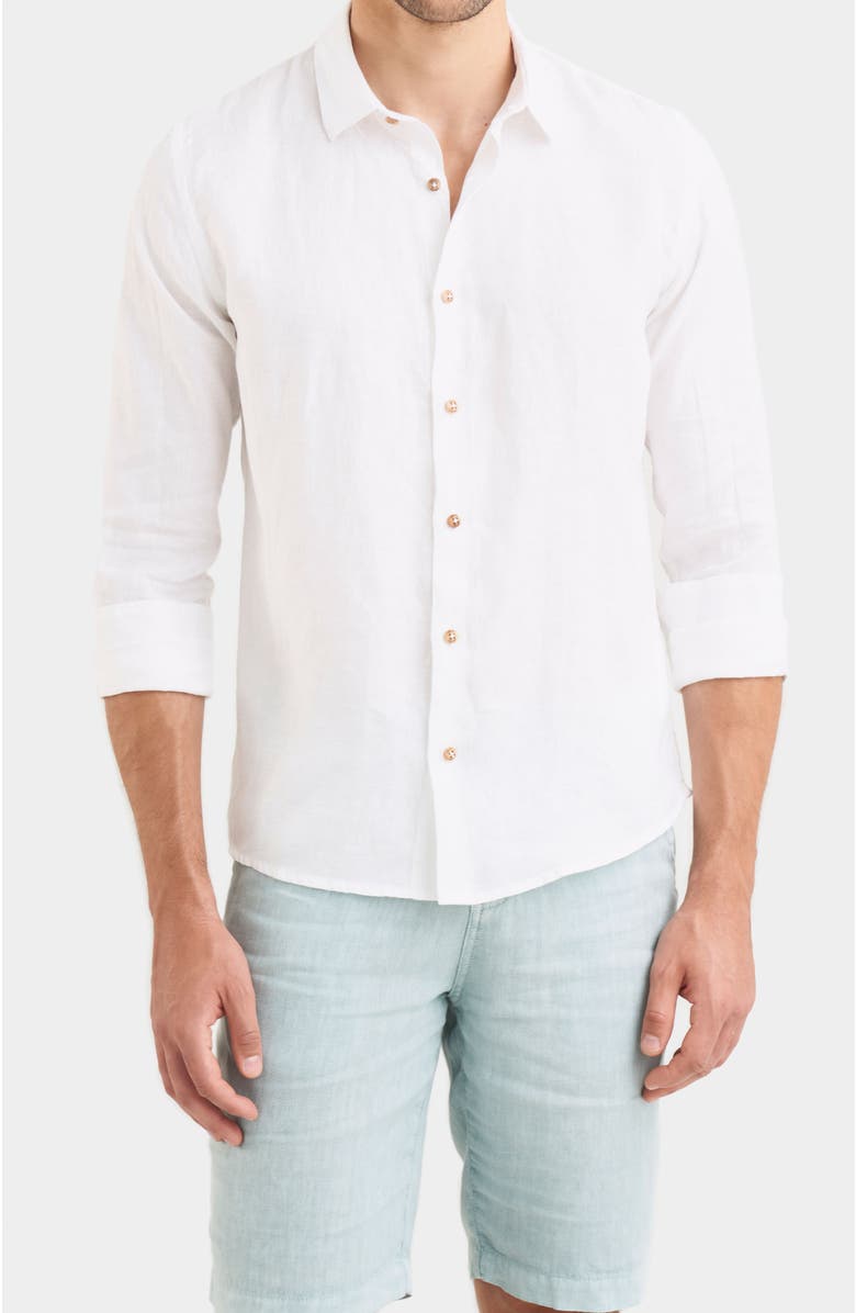 Velez Men Long-Sleeve Linen Shirt Semi-Fitted Silhouette, Main, color, White