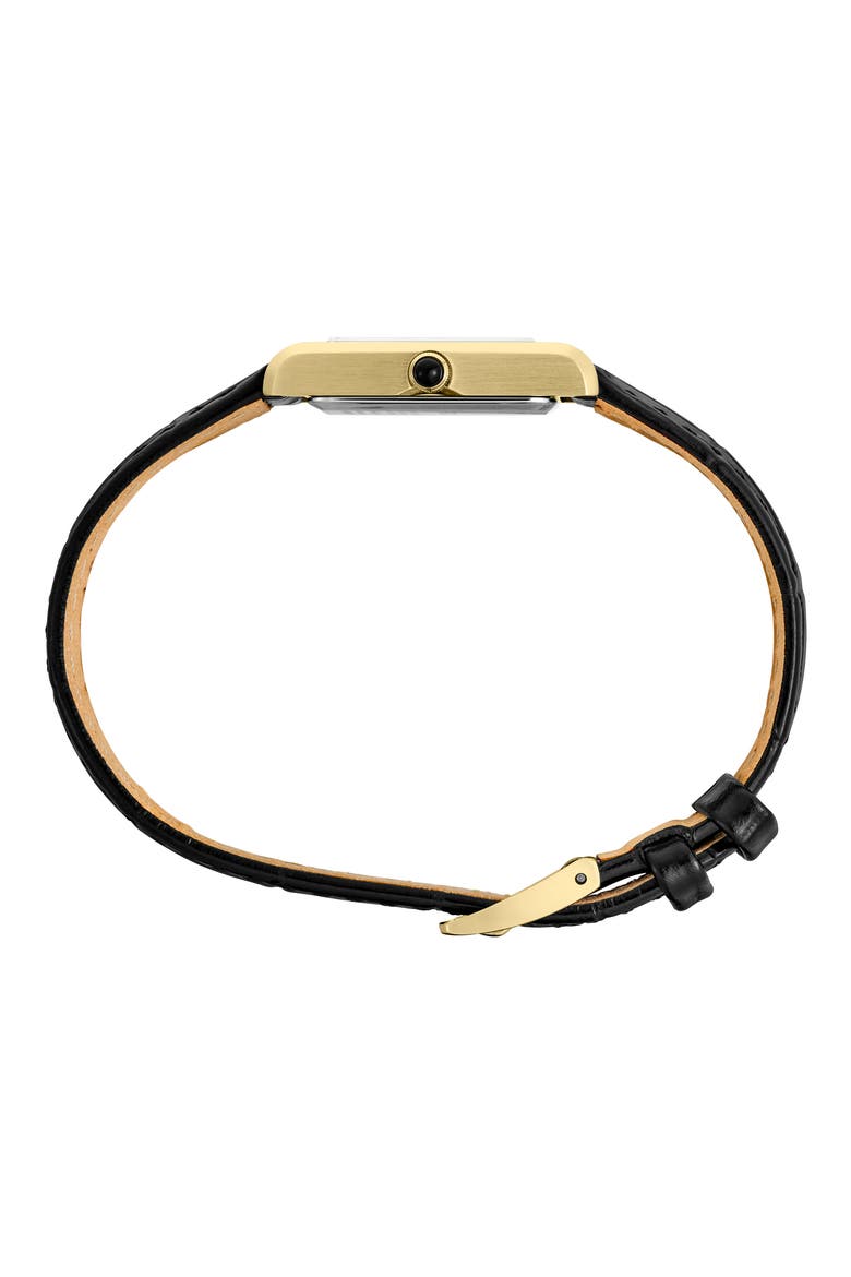 Essentials Tank Leather Strap Watch, 19.6mm x 29.4mm, Alternate, color, WHITE/ GOLDTONE/ BLACK