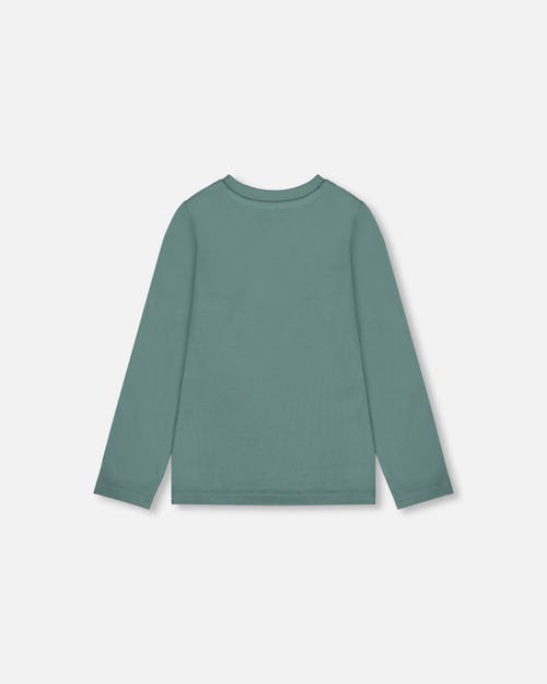 Deux Par Deux Organic Cotton T-shirt With Cat In Green