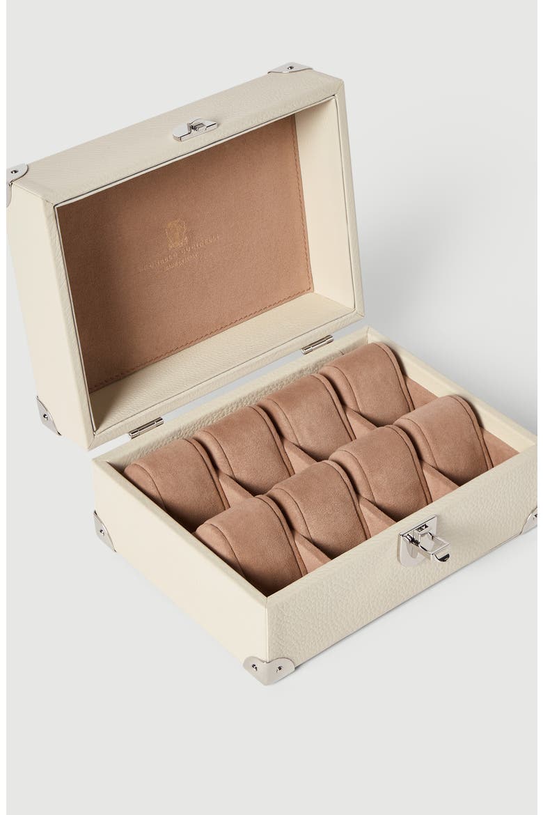 Grained calfskin watch box, Alternate, color, Ivory
