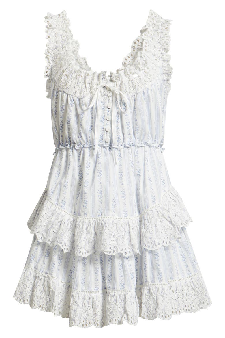 Zayan Floral Tiered Cotton Minidress, Alternate, color, SKY BONNET BLUE