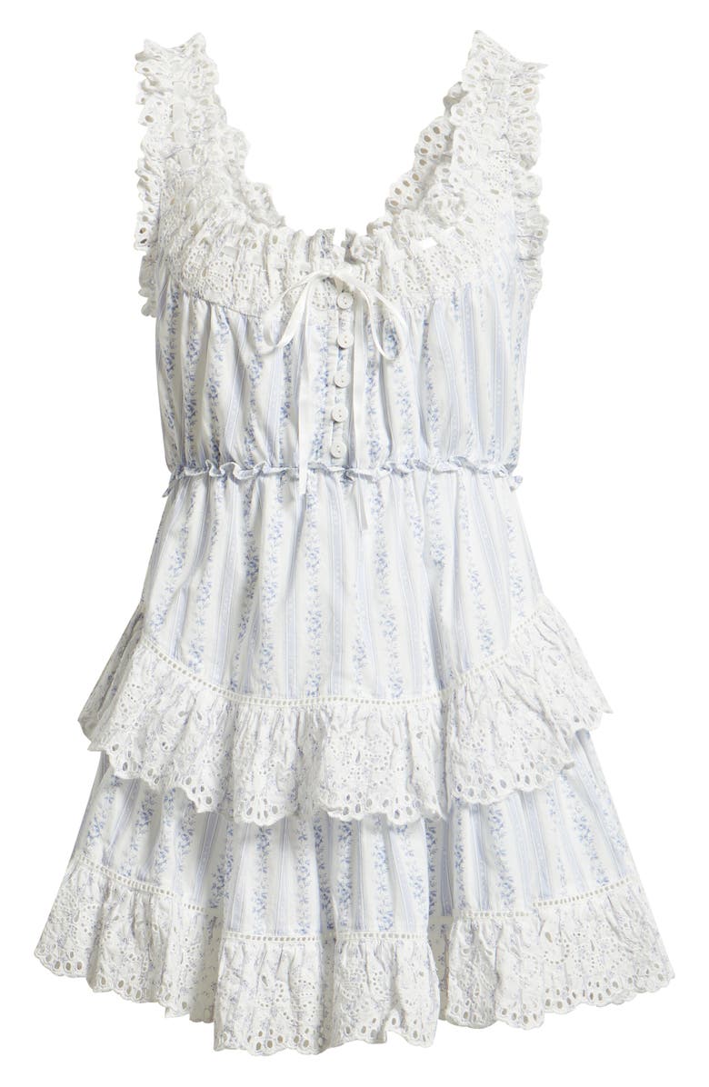 LoveShackFancy Zayan Floral Tiered Cotton Minidress, Alternate, color, Sky Bonnet Blue