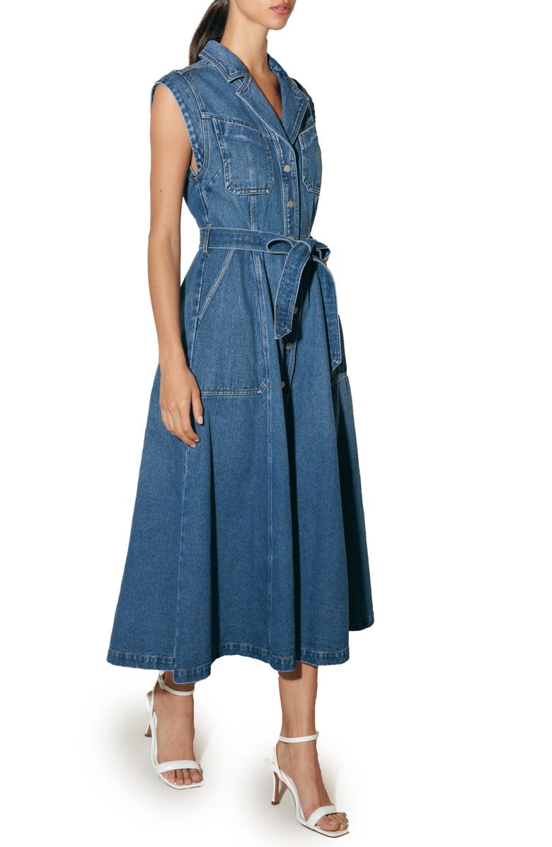 FREEMARKET Tie Belt Denim Midi Dress, Alternate, color, 