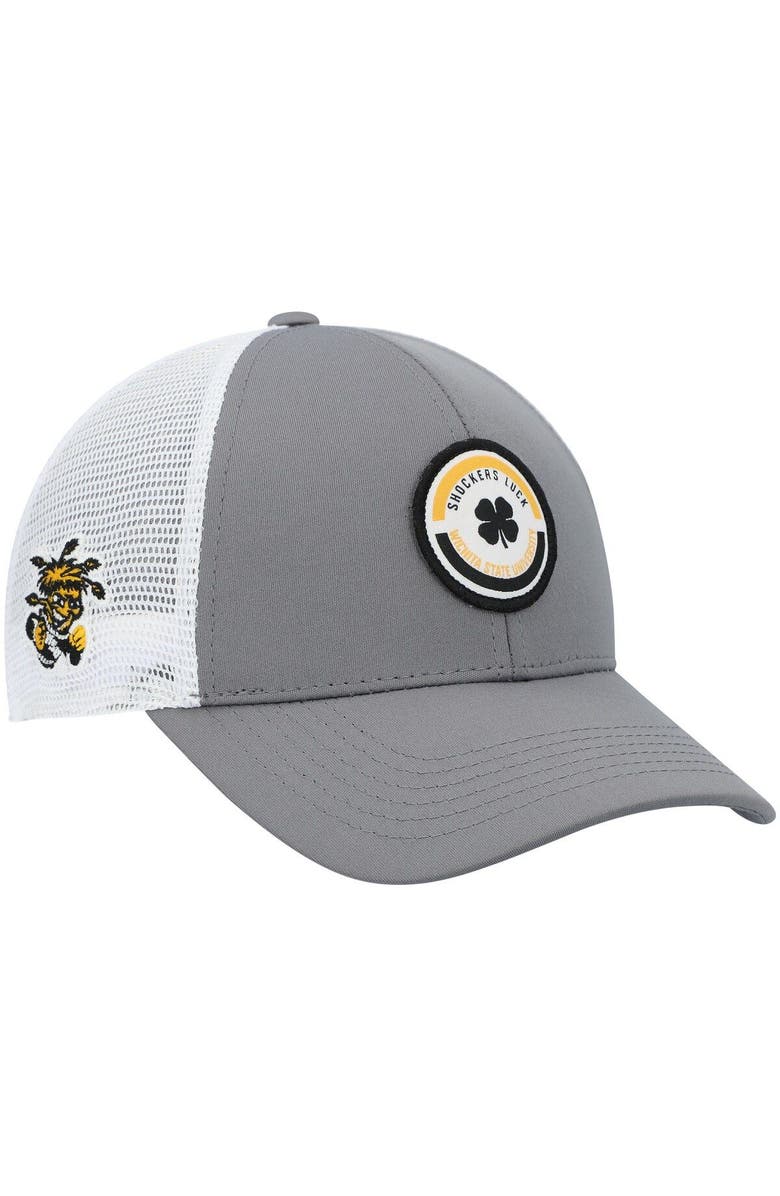 Black Clover Men's Gray/White Wichita State Shockers Motto Trucker Snapback Hat, Main, color, 