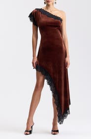 Avec Les Filles Lace & Velvet Asymmetric Dress