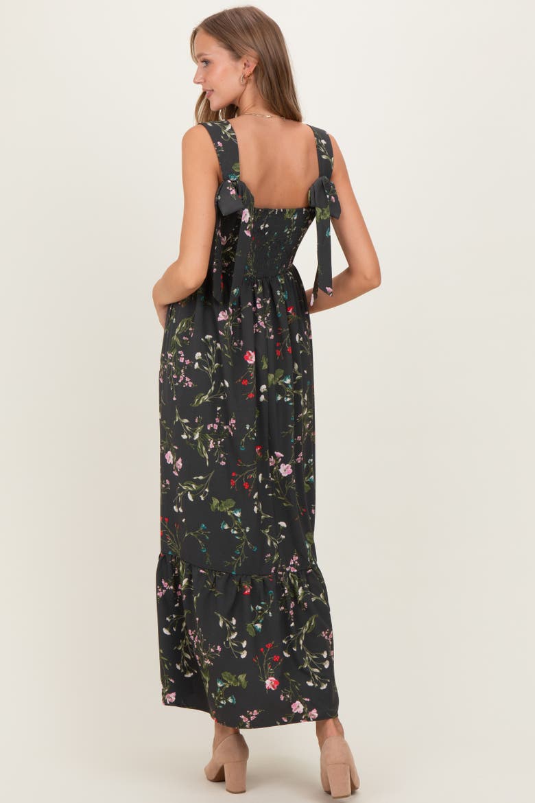 Green Floral Bow Strap Maxi Dress, Alternate, color, Forest Green