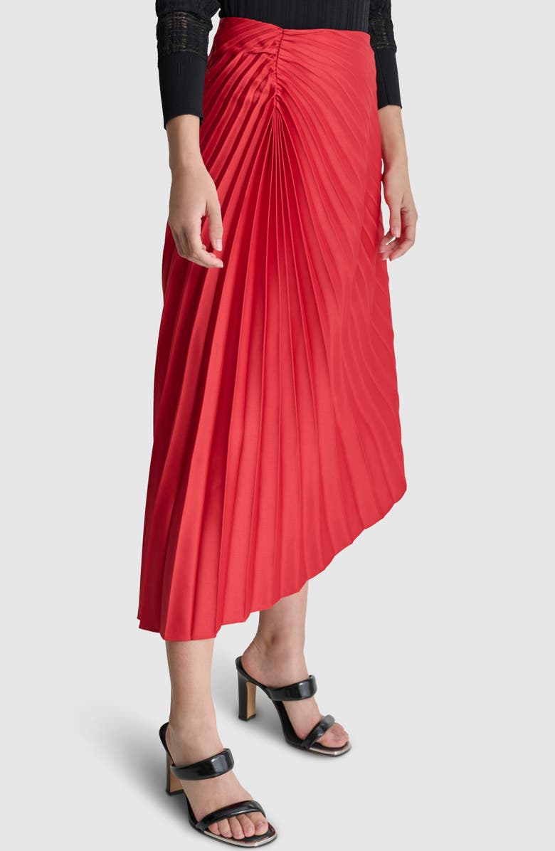 DKNY Asymmetric Hem Pleated Satin Skirt, Alternate, color, Red Light