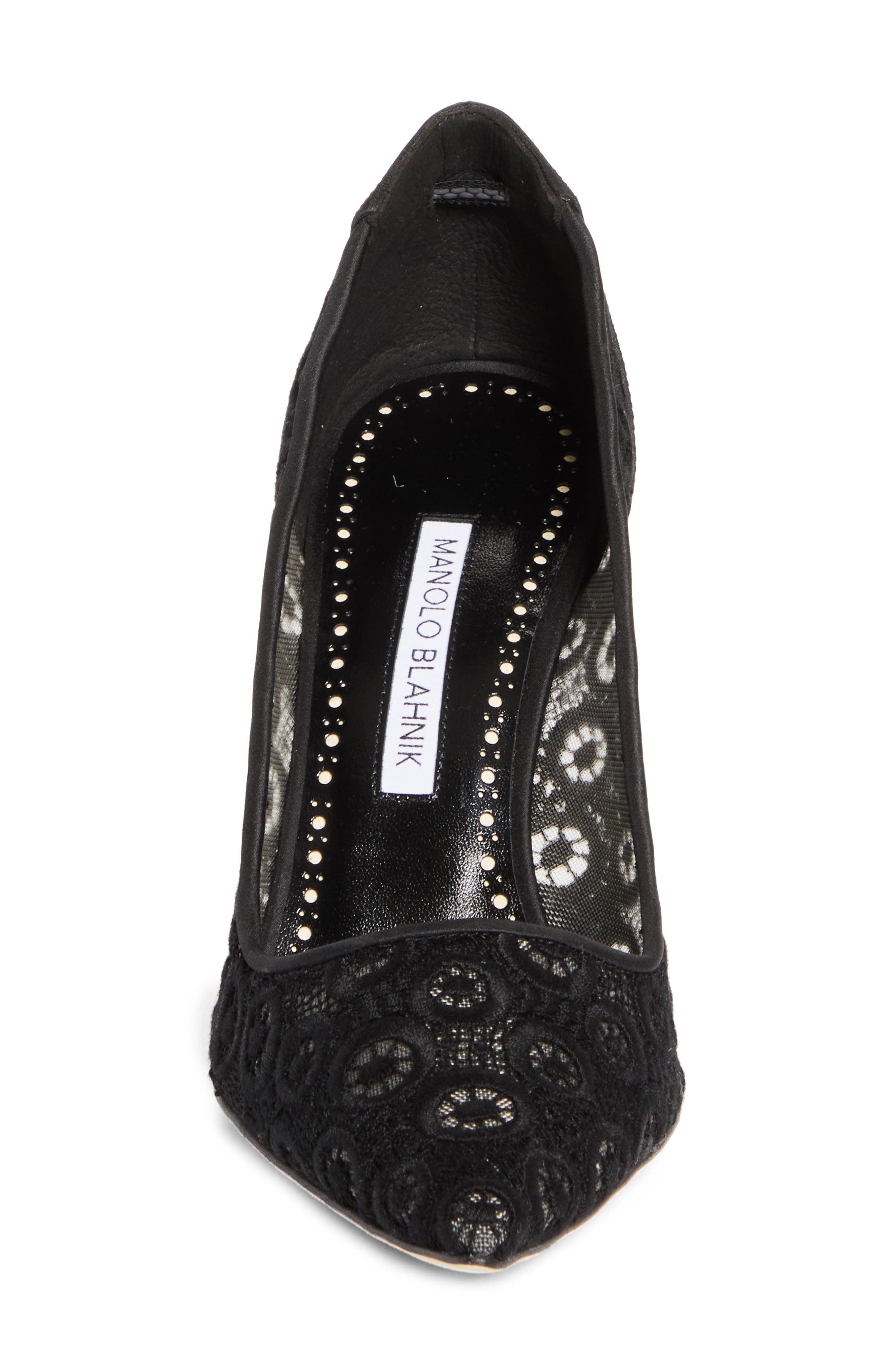 Manolo Blahnik BB Lace Pointed Toe Pump, Alternate, color, Yoth 9957/Blck 0015