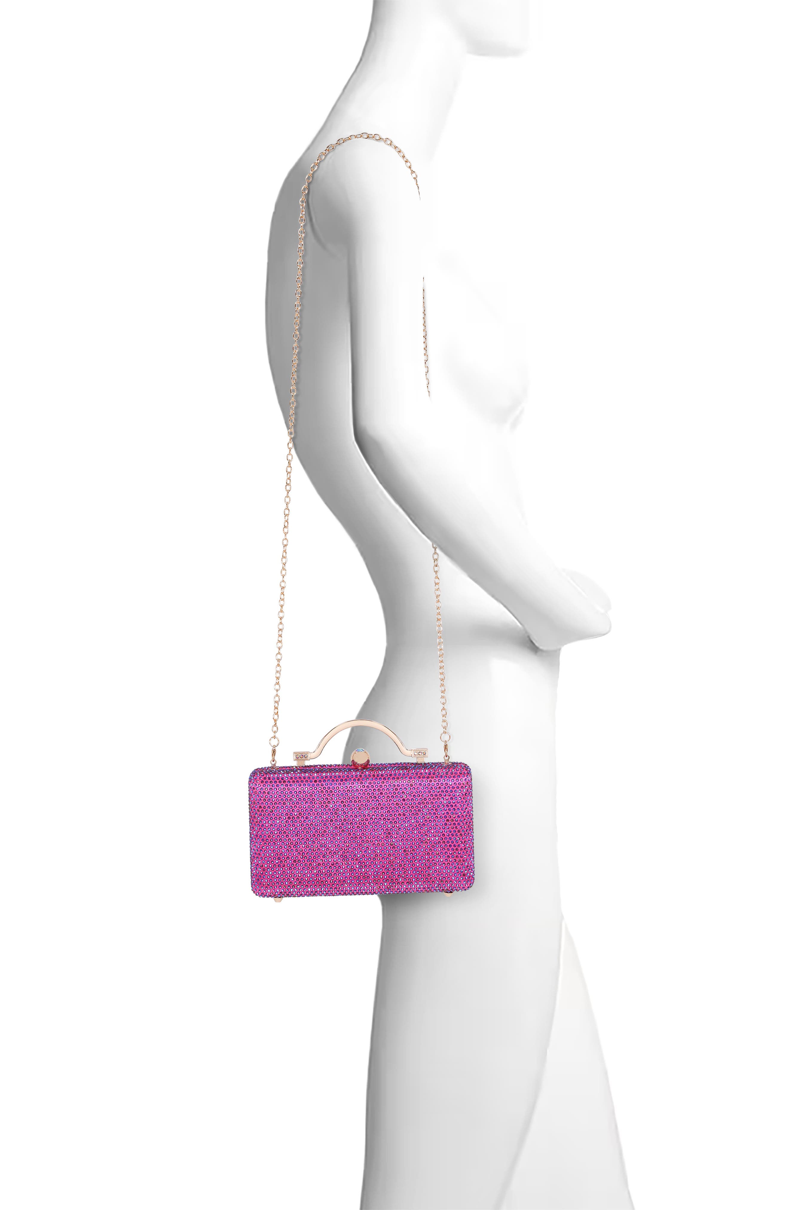 Jewel Badgley Mischka Jude Crystal Minaudiere with Outer Pocket, Alternate, color, Neon Pink