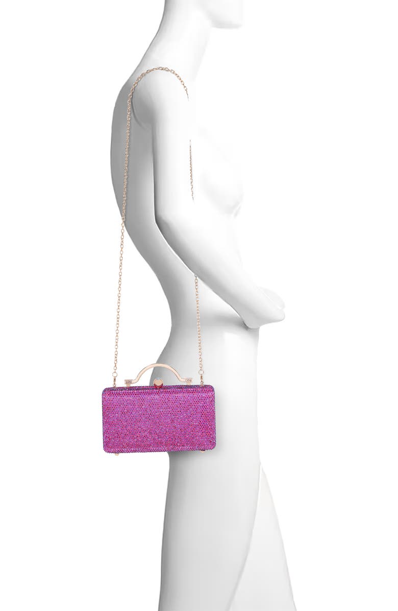 Jewel Badgley Mischka Jude Crystal Minaudiere with Outer Pocket, Alternate, color, Neon Pink