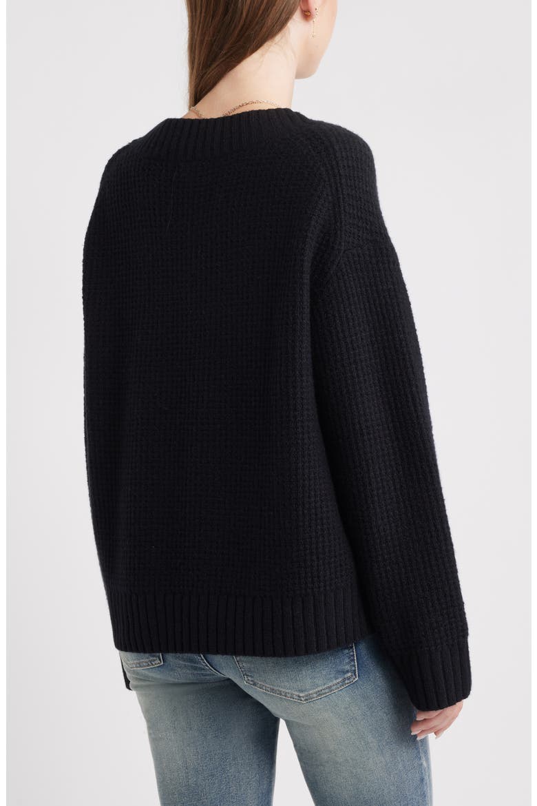 V-Neck Thermal Sweater, Alternate, color, BLACK
