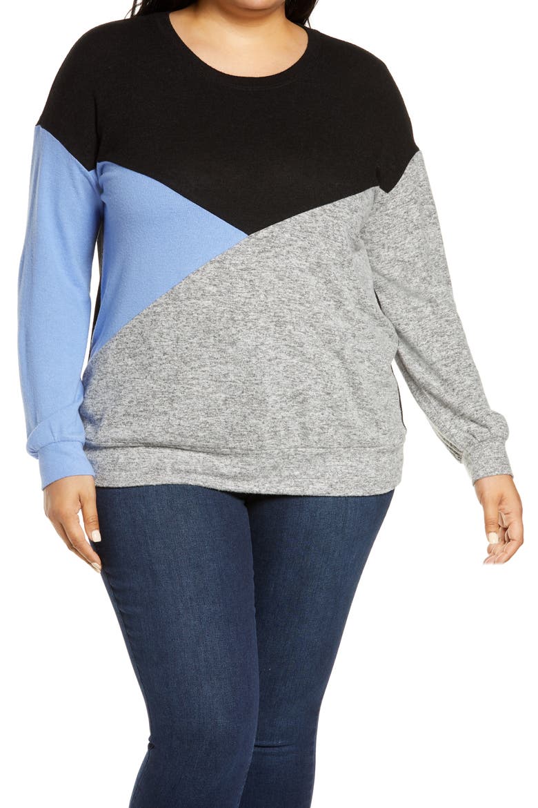 Colorblock Pullover, Main, color, BLACK/ BLUE LAVENDER/ GREY