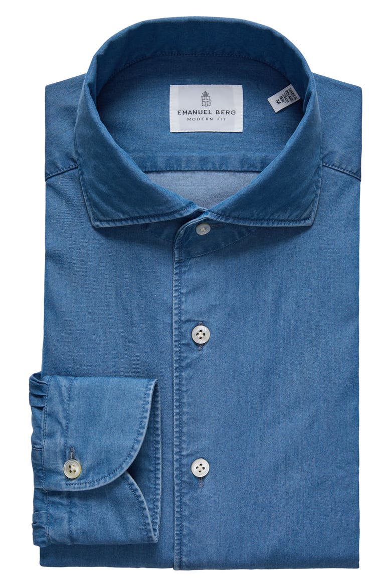 Modern Fit Luxe Denim Twill Button-Up Shirt, Alternate, color, MEDIUM BLUE