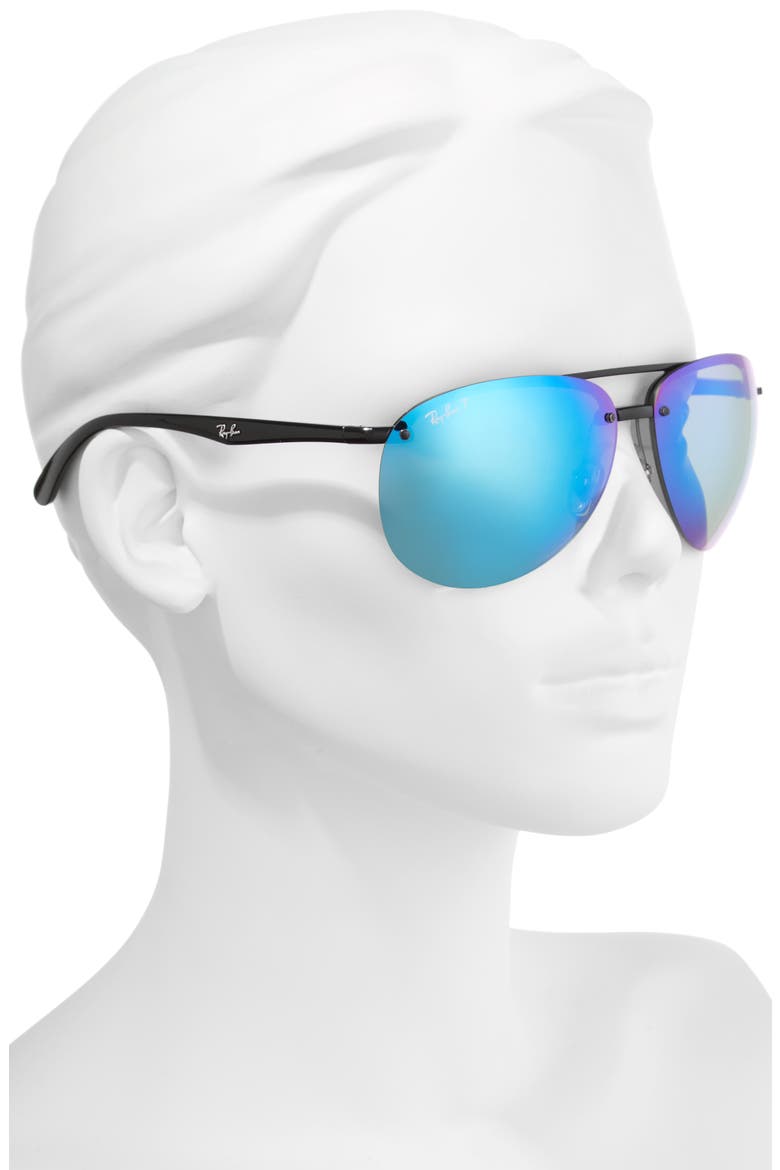 Ray-Ban 64mm Oversized Polarized Mirrored Rimless Aviator Sunglasses ...
