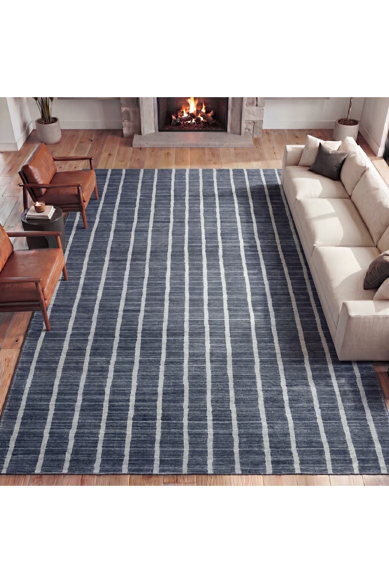Orton Distressed Ticking Stripe Non-Slip Machine-Washable Rug, Main, color, Navy/Cream