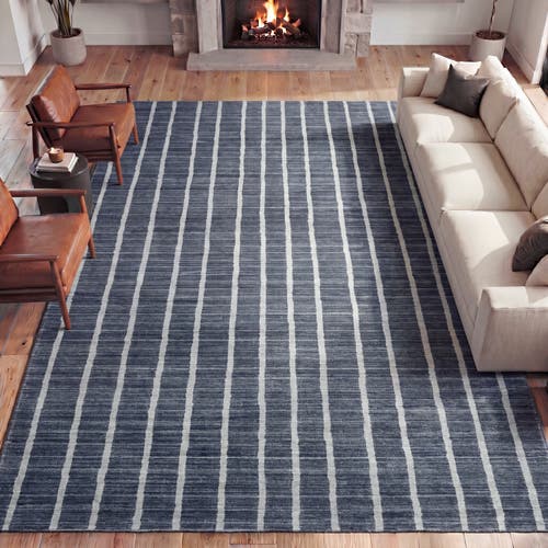 Jonathan Y Designs Orton Distressed Ticking Stripe Non-slip Machine-washable Rug In Navy/cream