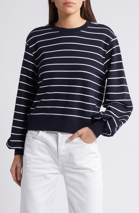 Stripe Blouson Sleeve Cotton Sweatshirt