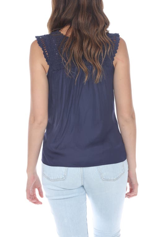 Rain And Rose Lacey Knit Yoke Mixed Media Tank In Navy