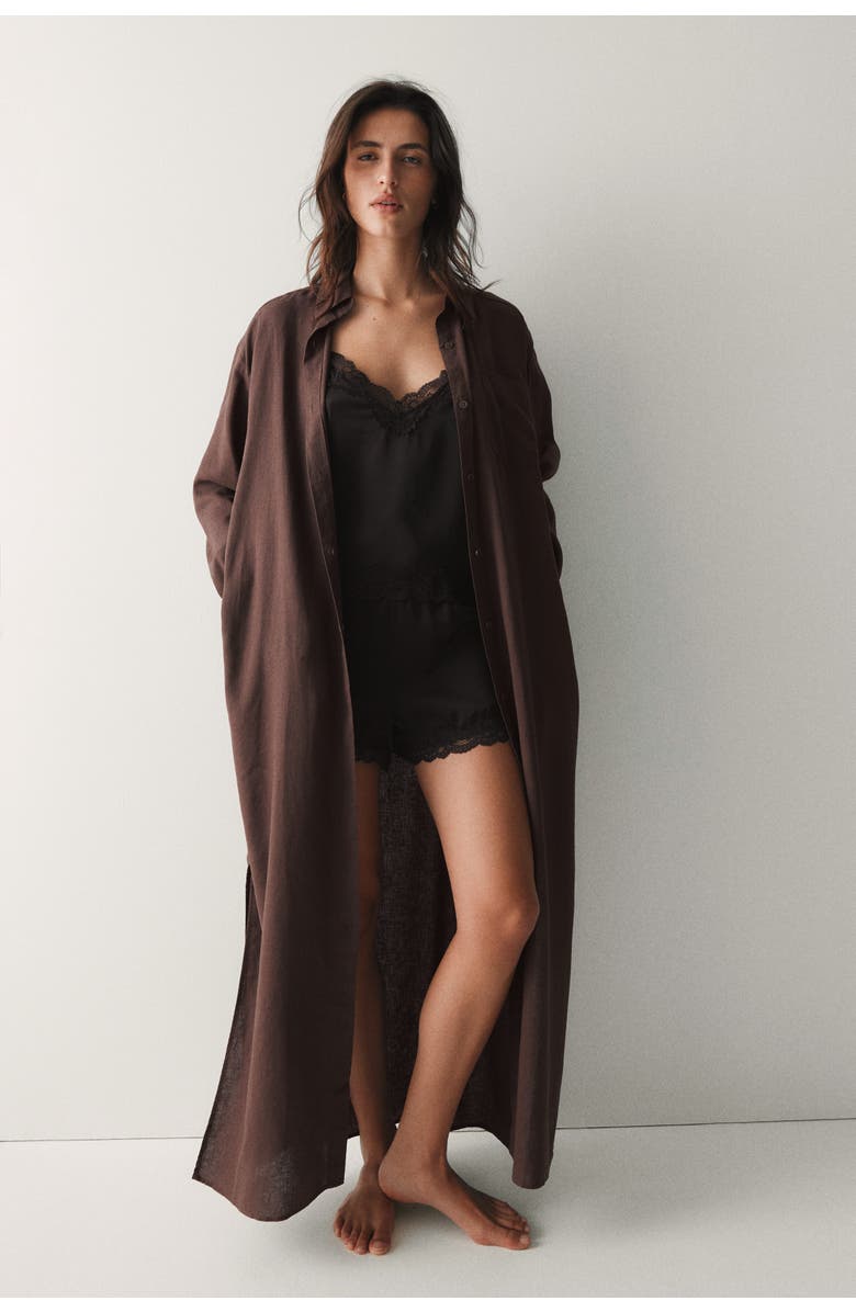 H&M Linen-blend shirt dress, Main, color, Dark Brown