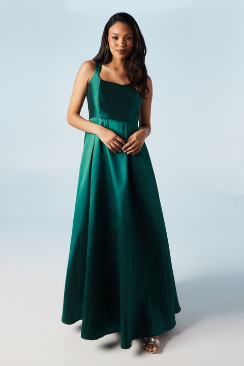 Scoop Neck Full Skirted Twill Maxi Dress