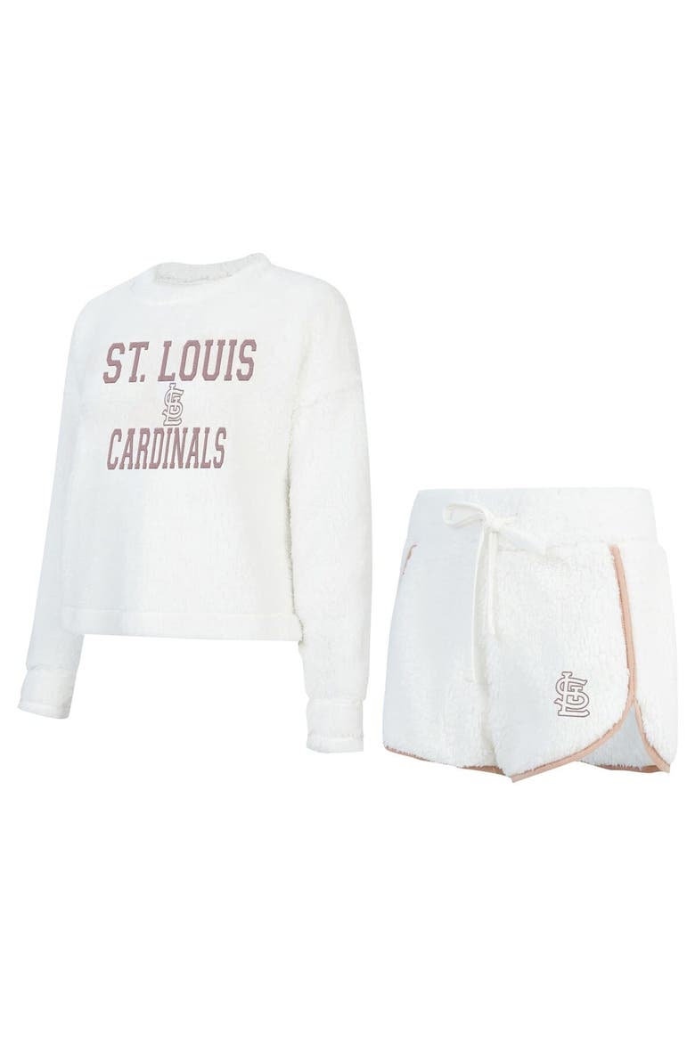 Women's Concepts Sport White St. Louis Cardinals Painter Sherpa Long Sleeve Top & Short Set, Alternate, color, White