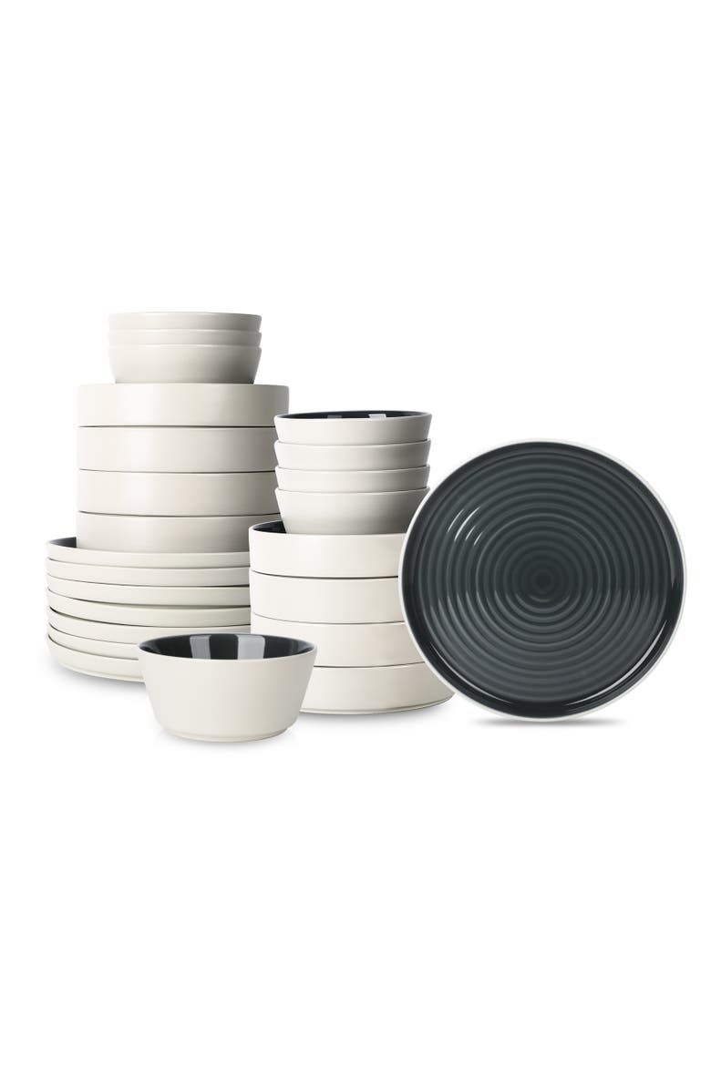 Elica Stoneware 24-Piece Dinnerware Set, Main, color, Black and Beige