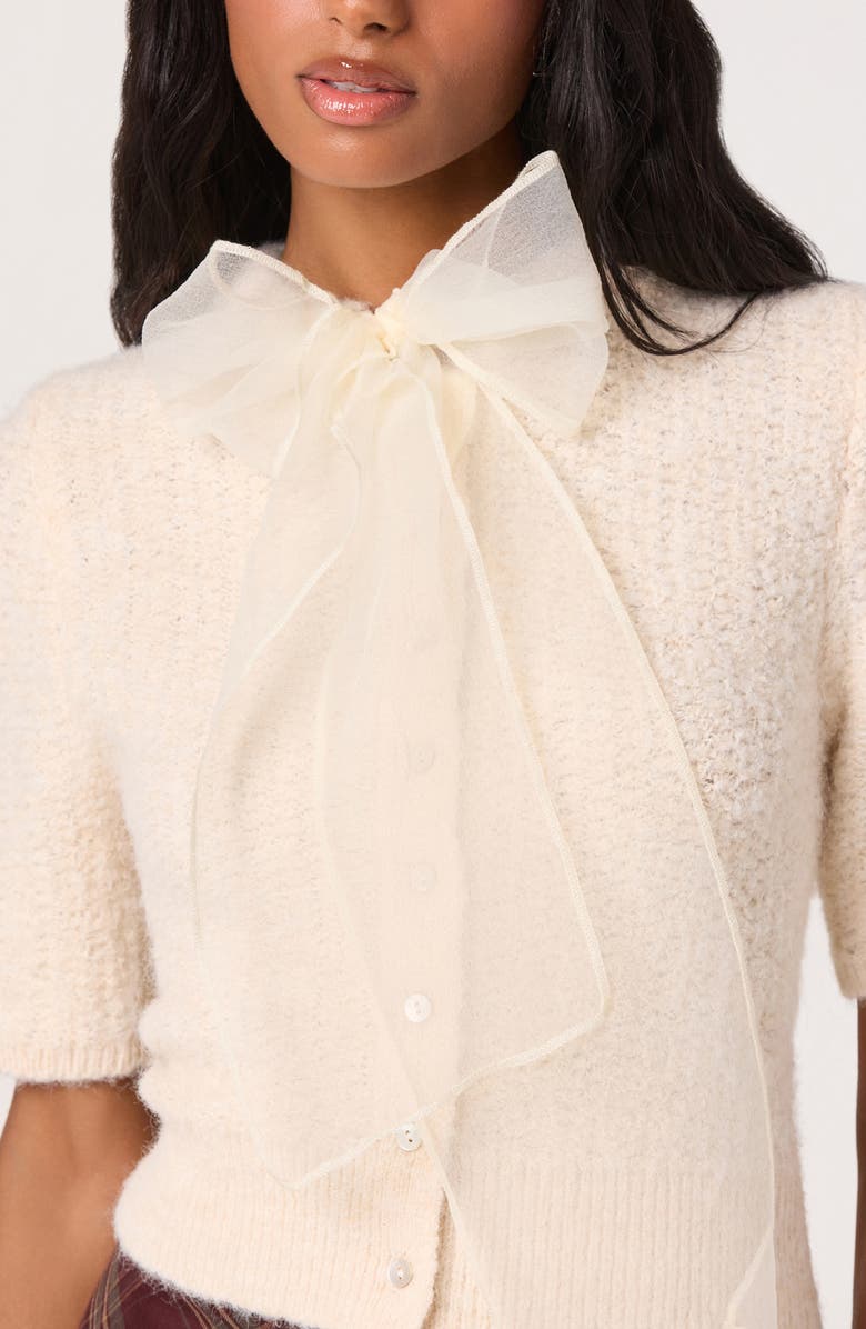 ASTR the Label Organza Bow Mixed Media Sweater, Alternate, color, Cream